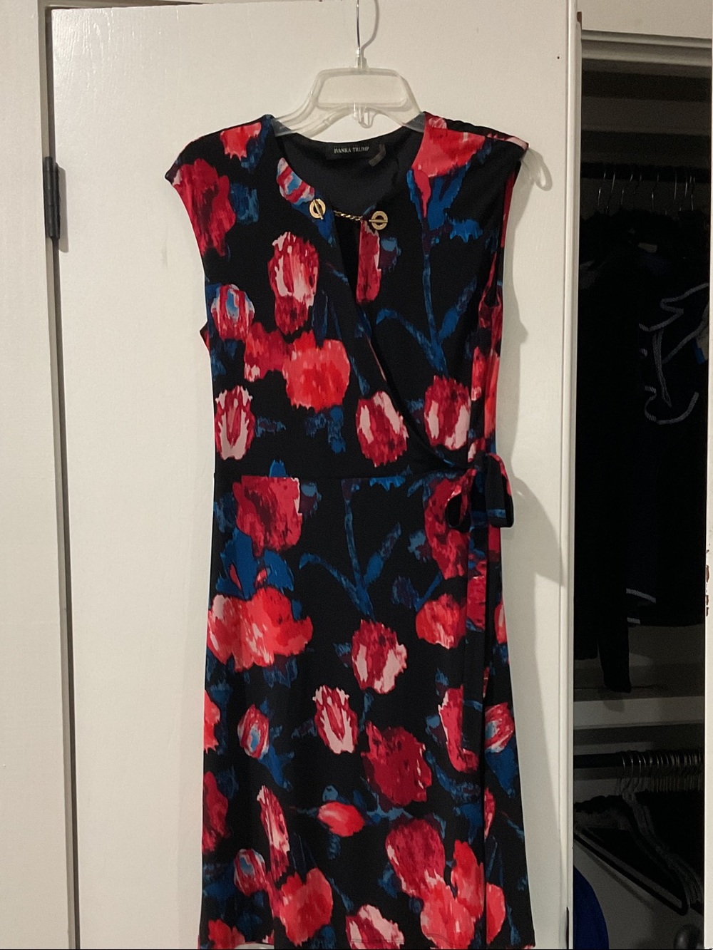 Ivanka trump Floral Wrap Midi Dress in Black and Red